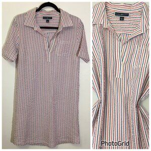 Americana Red White Blue Striped Seersucker Dress Patriotic July 4 Muumuu (10)